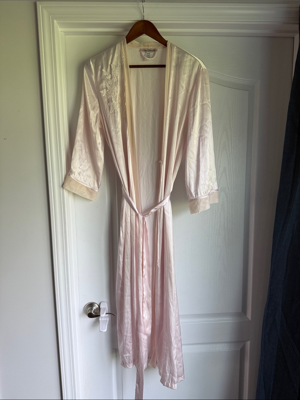 Linea Donatella Light Pink Silky Robe with Embroidered florals